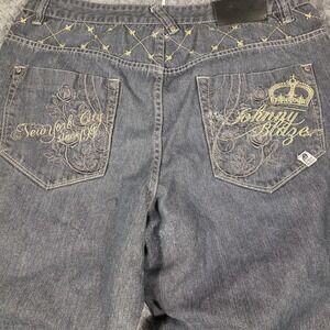 Johnny Blaze Men's Jeans 38x31 Baggy Dark Wash Embroidered Crown Y2K Hip Hop